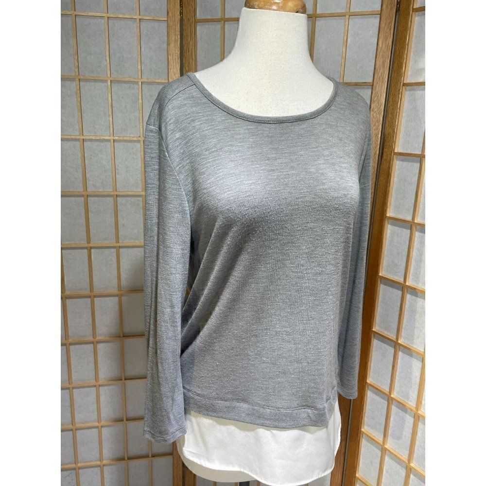 J.Crew Sm Layered Look Long Sleeve Top Gray White Faux Layer Casual